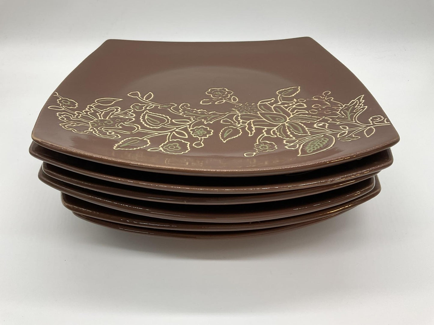 Jaclyn Smith Today Dinner Plates Set Of 6 Brown Floral Stoneware Tableware Decor