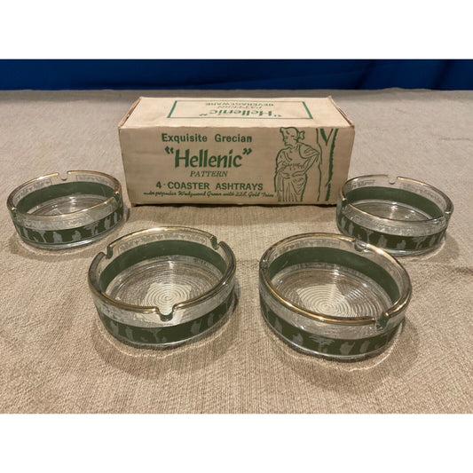 Collectible VTG Silver Plated Crystal Coaster Ashtray Set of 4 Cottagecore Retro