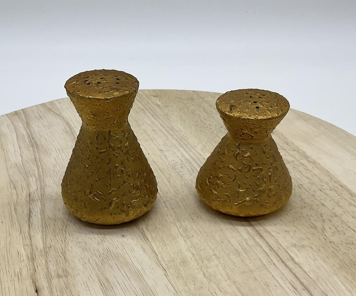 Gold Textured Salt Pepper Shaker Set Ceramic Small Modern Kitchen Decor Tabletop
