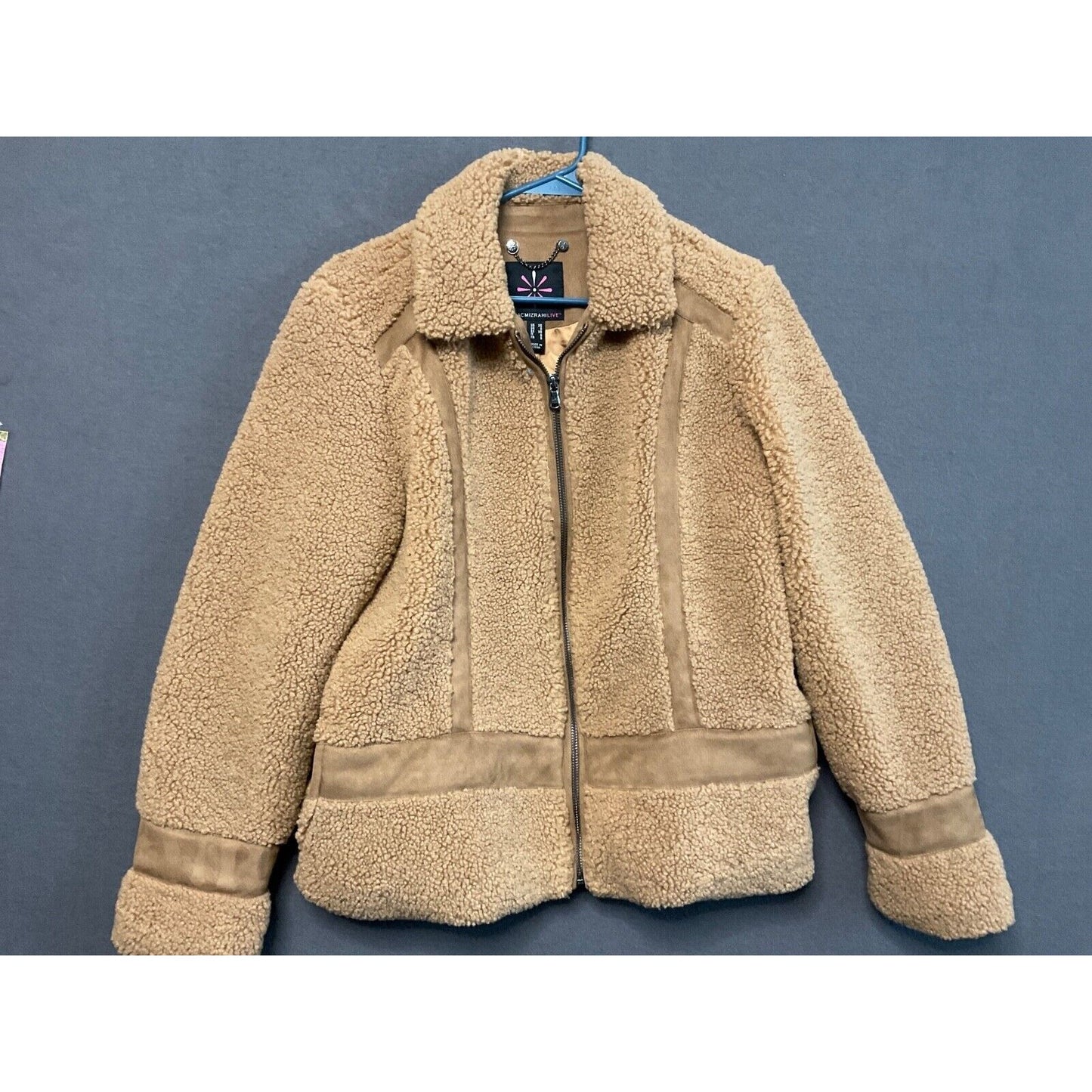 Isaac Mizrahi Live! Faux Shearling & Suede Mixed Jacket Camel XS