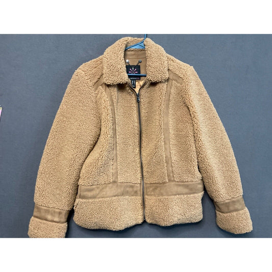 Isaac Mizrahi Live! Faux Shearling & Suede Mixed Jacket Camel XS