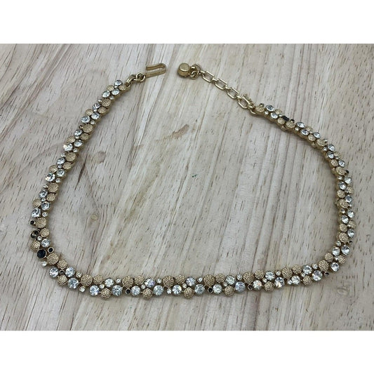 Gold Tone Crystal Rhinestone Tennis Bracelet Statement Necklace Hook Aprox 14"