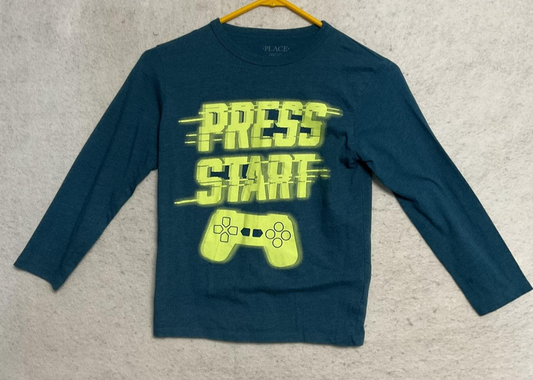 Place Shirt Boys 7/8 Blue Press Start Video Game Graphic Long Sleeve Tee