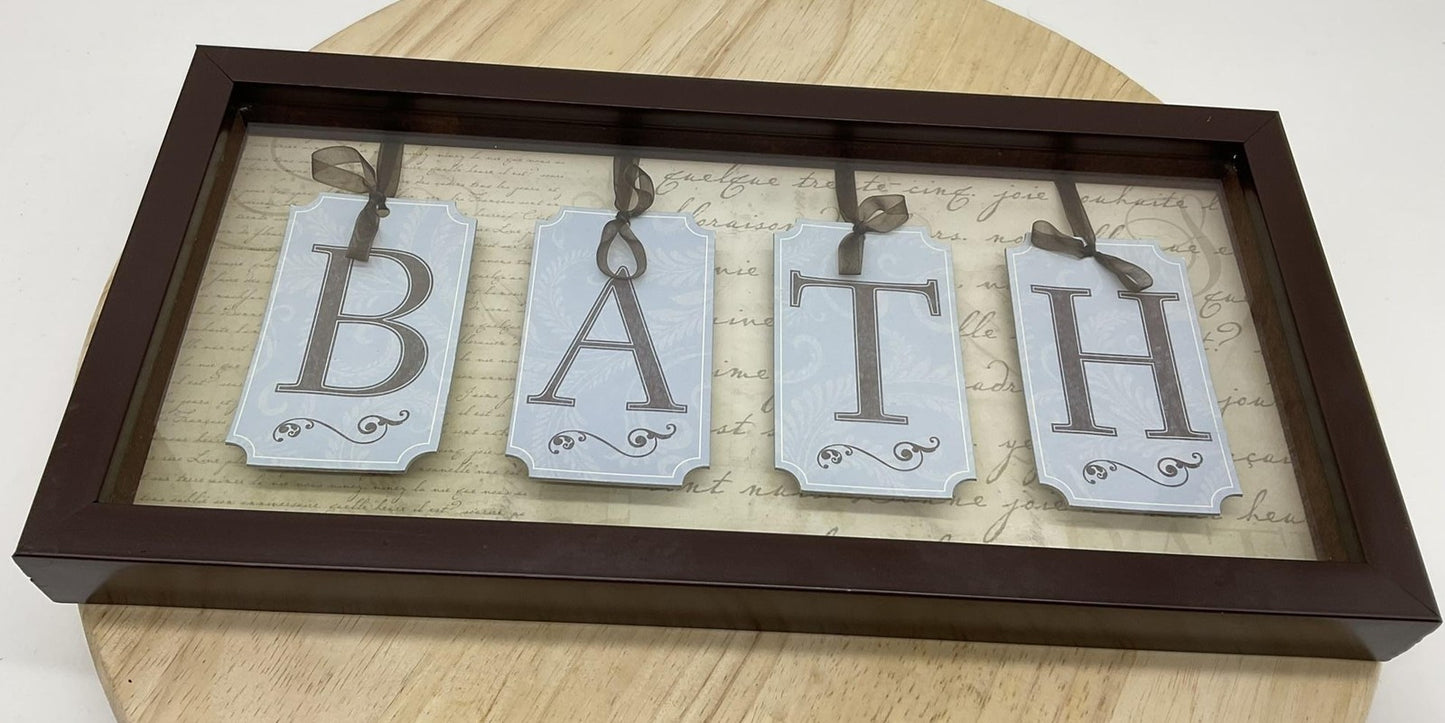 New View Bath Wall Plaque Brown Glass Shadow Box Hanging Frame Bathroom Decor