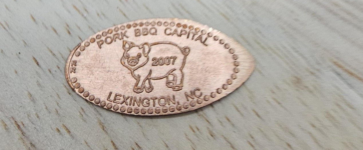 Pig Penny Pork BBQ Capital 2007 Lexington NC Copper Elongated Coin USA Souvenir