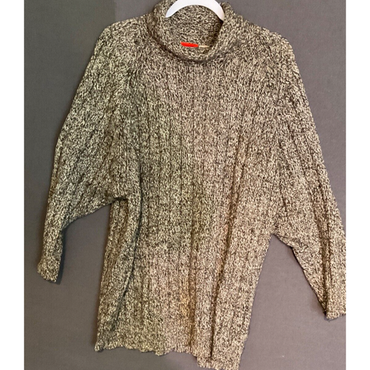 Liz & Co Women's Medium Turtleneck Sweater Brown Wool Silk Blend Ribbed Knit