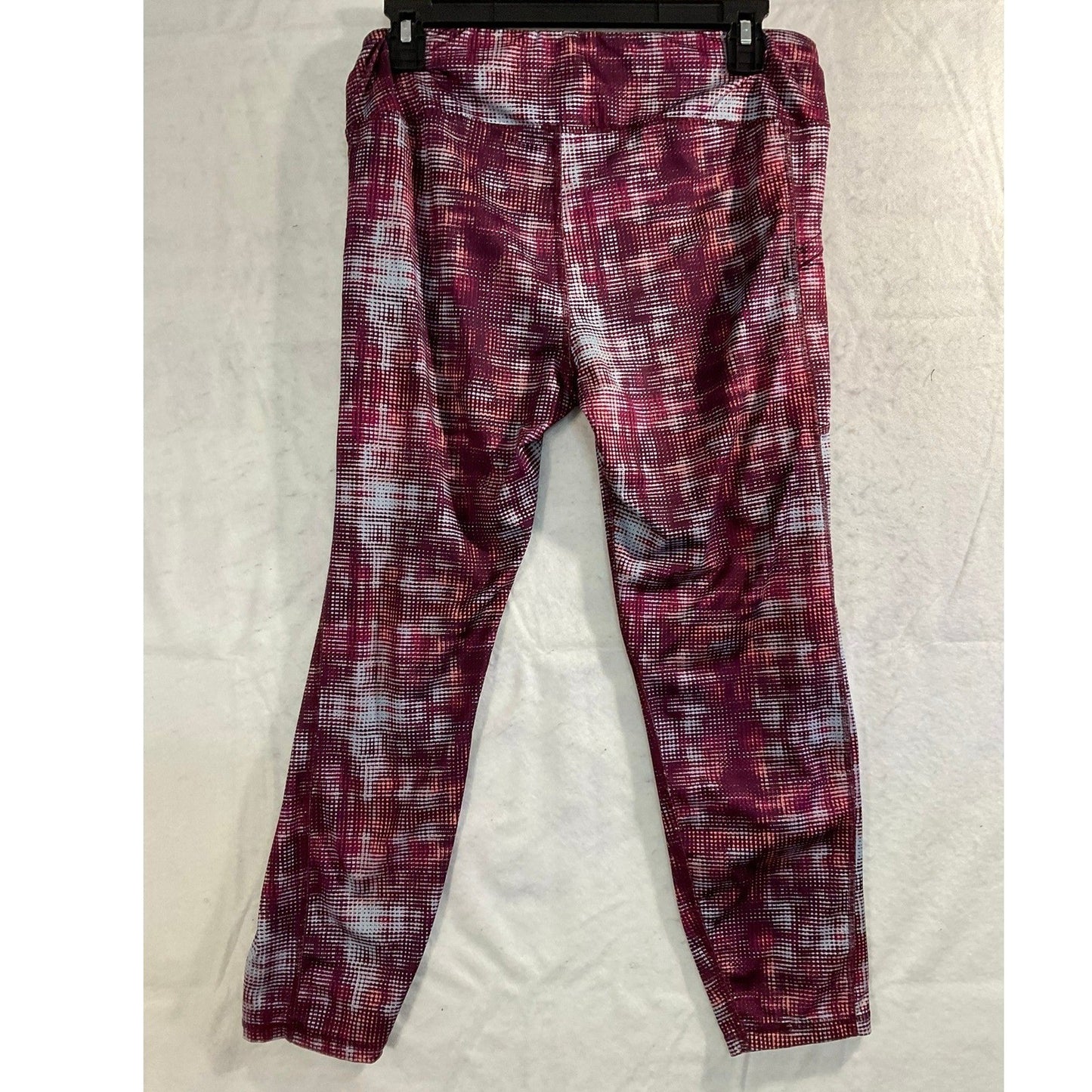 Athletic Leggings Women Medium Burgundy Pixel Grid Print Pockets Activewear