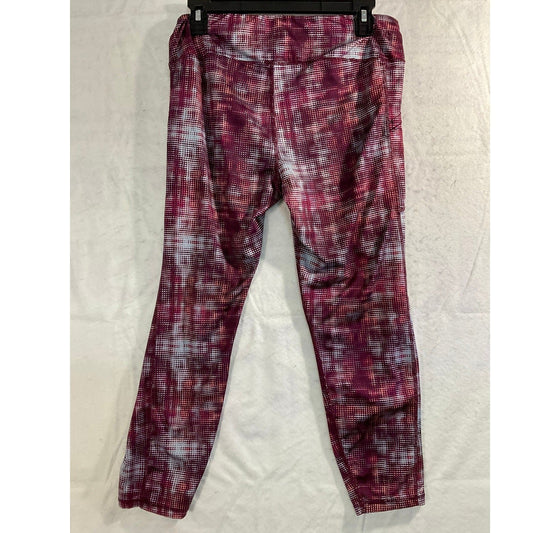 Athletic Leggings Women Medium Burgundy Pixel Grid Print Pockets Activewear