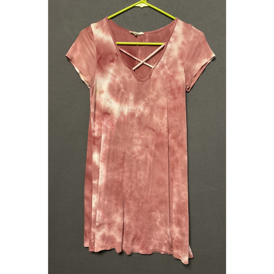 Rue21 Pink Tie Dye Criss Cross Mini Dress Size S Short Sleeve Stretchy