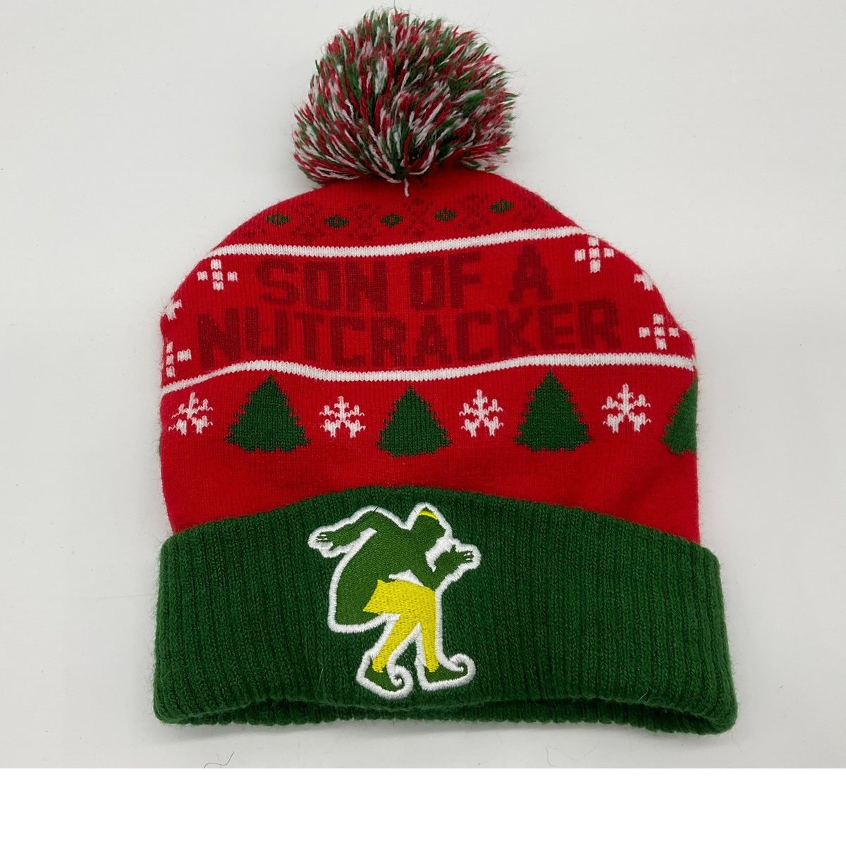 Elf Movie Beanie Hat Adult One Size Red Green Son of a Nutcracker Christmas Pom