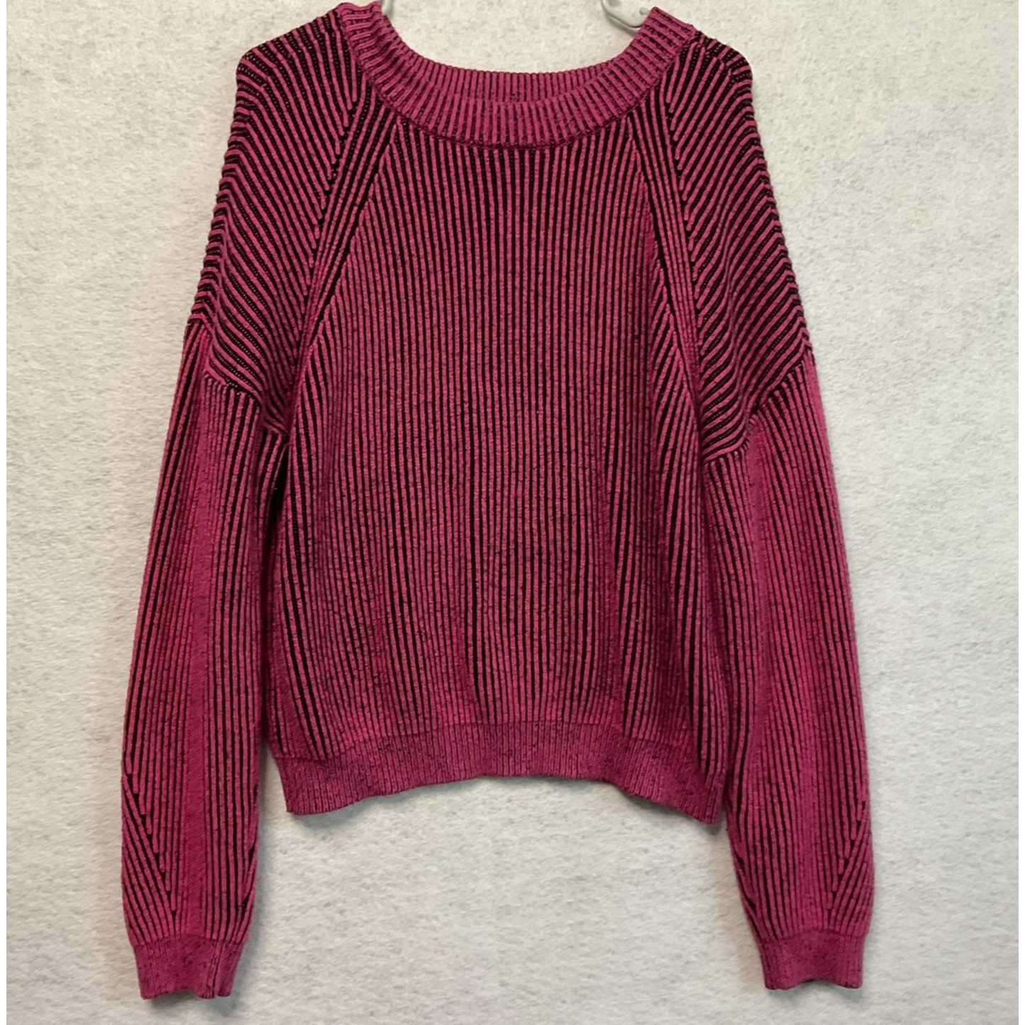 No Boundaries Sweater Womens 2XL Pink Black Striped Chenille Pullover Soft Cozy
