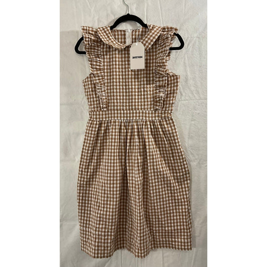 Xatren Gingham Ruffle Midi Dress Girls 13-14Y Brown New NWT Cottagecore