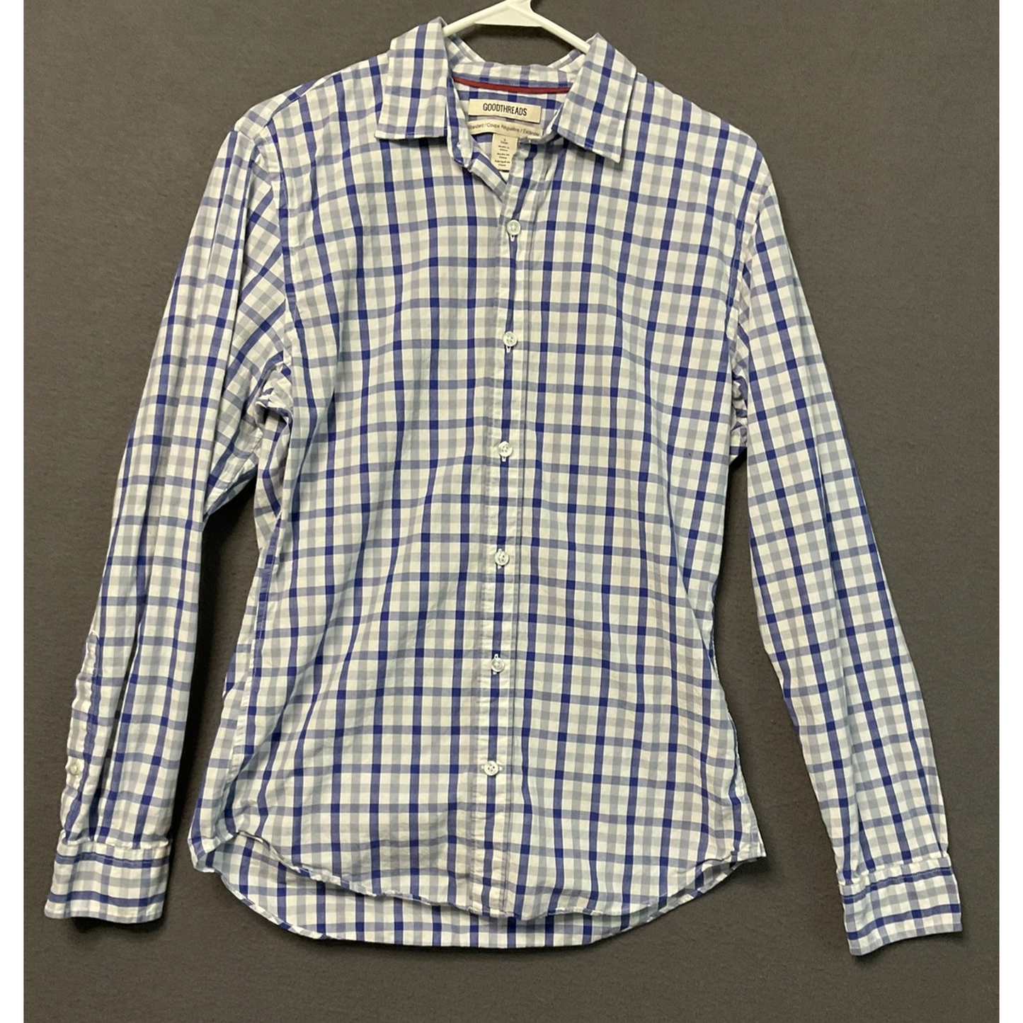 Goodthreads Shirt Mens Small Blue White Plaid Long Sleeve Button Down Casual
