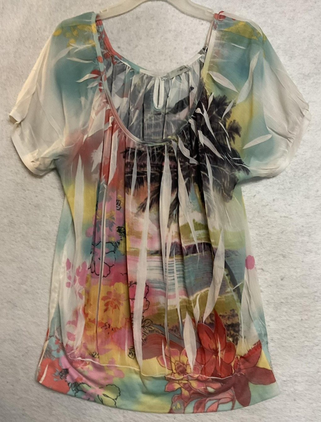 Maurices Blouse Women 2X Multicolor Floral Tropical Sheer Scoop Neck Top Chiffon