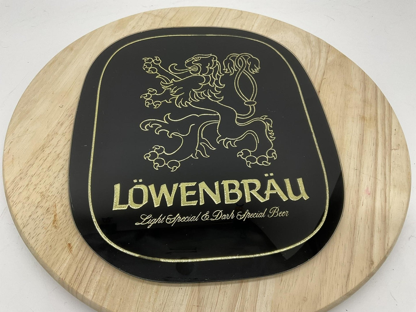 Lowenbrau Light & Dark Special Beer Advertising Sign Black Gold Plaque Vintage