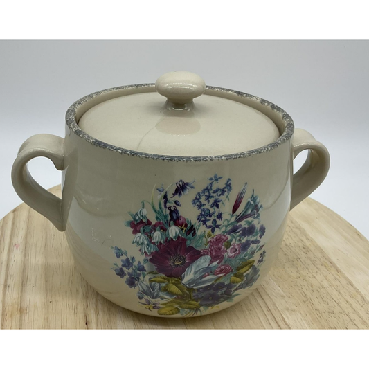 Home & Garden Party Stoneware Soup Tureen 8" Handles Lid Serving Bowl Crock Pot