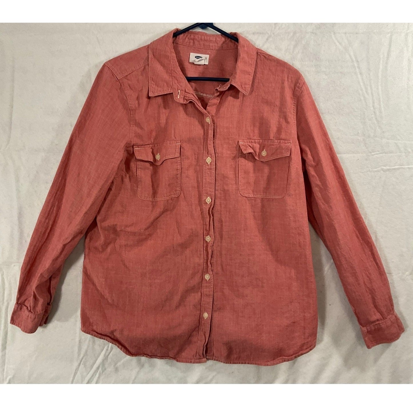 Old Navy Button Down Shirt Womens Large Coral Pink Cotton Long Sleeve Blouse