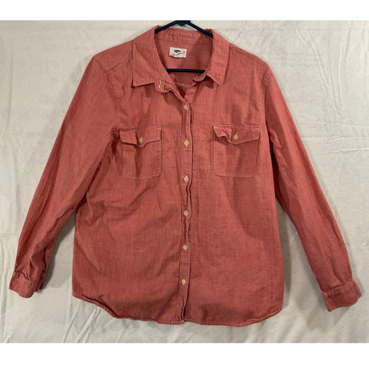 Old Navy Button Down Shirt Womens Large Coral Pink Cotton Long Sleeve Blouse