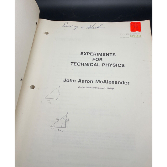 Experiments for Technical Physics John A McAlexander 1975 Science Lab Book