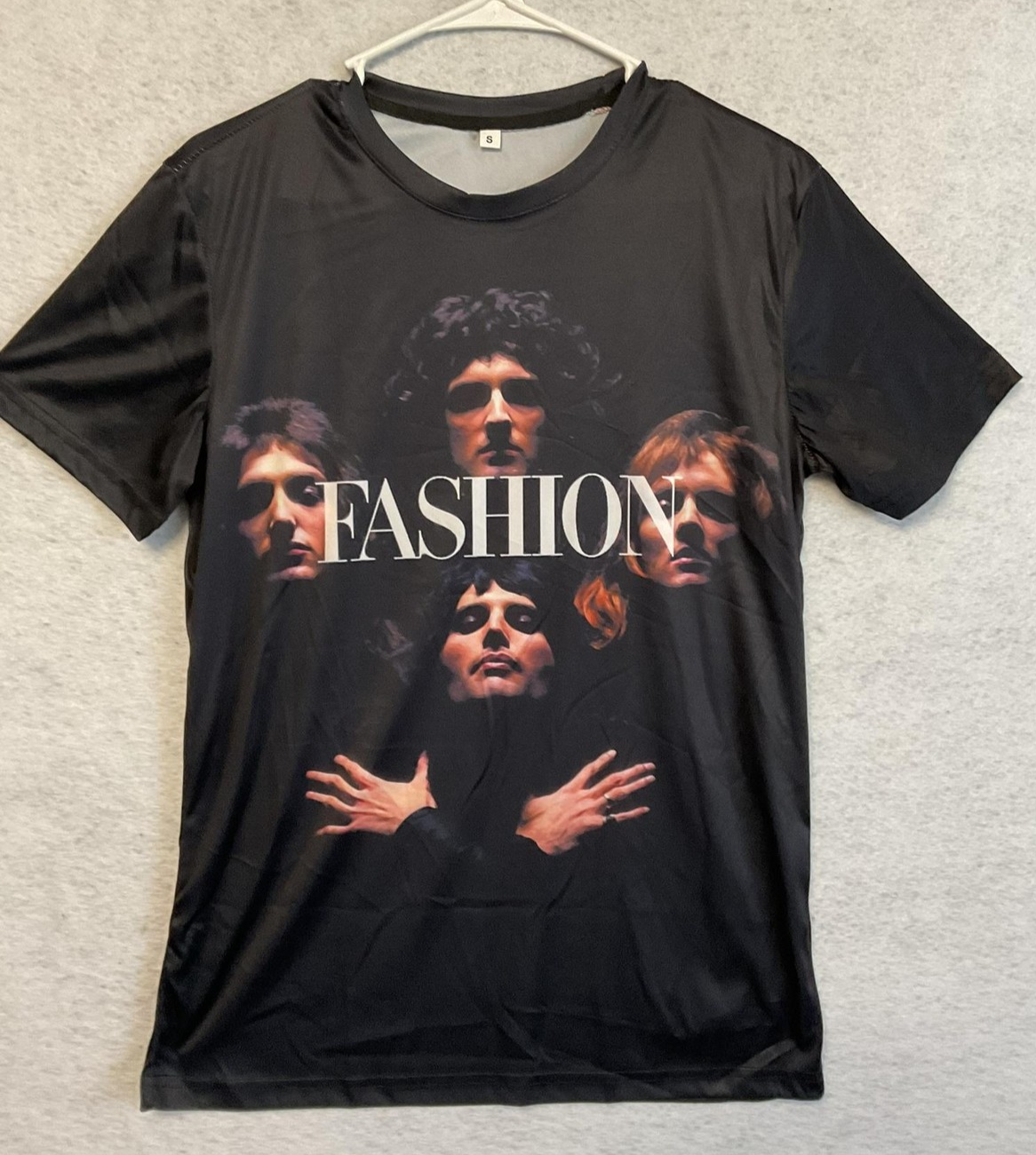Fashion Portrait Shirt Mens Small Black Graphic Tee Music Style Top Front Back