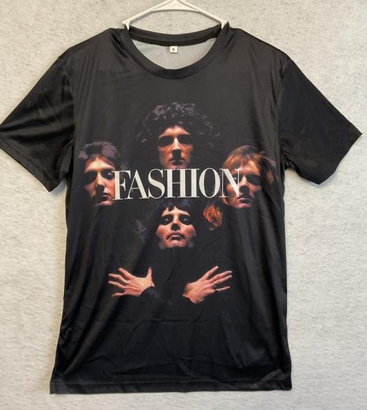 Fashion Portrait Shirt Mens Small Black Graphic Tee Music Style Top Front Back