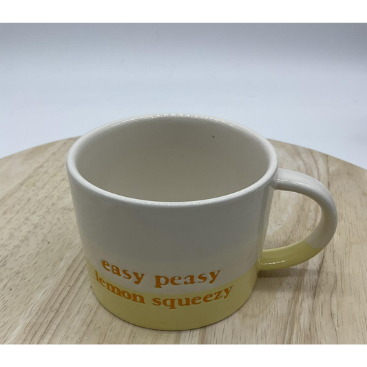 The Old Pottery Company Coffee Mug Easy Peasy Lemon Squeezy Yellow White Ceramic
