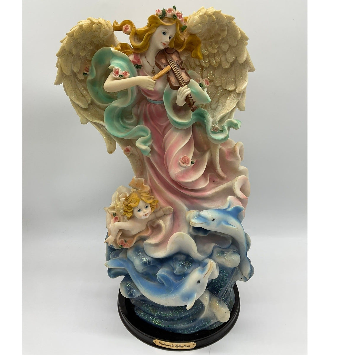 Goldenvale Collections Angel Figurine Large Pink Blue Violin Dolphin Cherub 16"