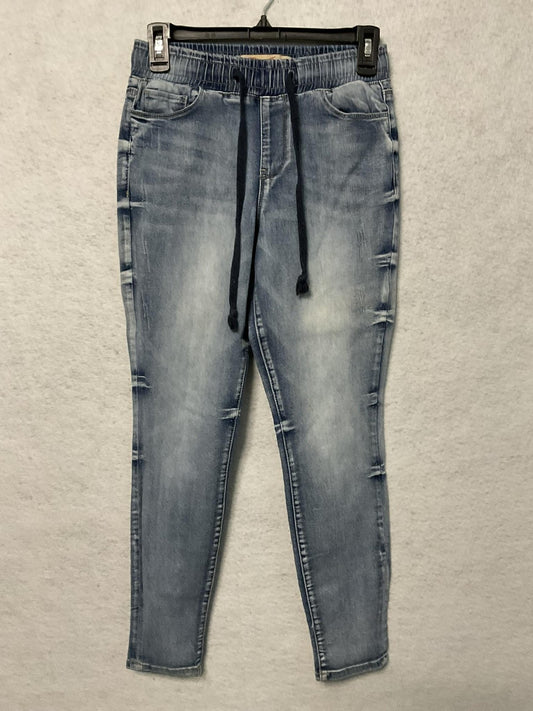 Elite Jeans Jogger Pants Womens 3/4 Blue Drawstring Elastic Waist Denim