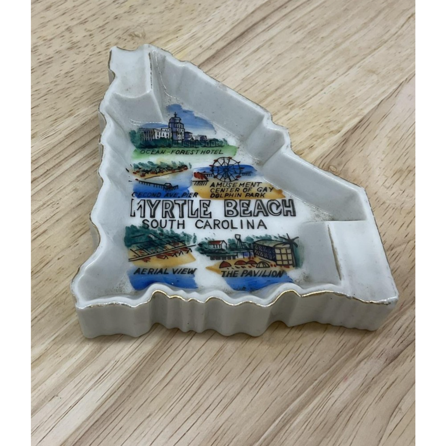 Vintage Myrtle Beach South Carolina State Shape Souvenir Ceramic Ashtray Japan