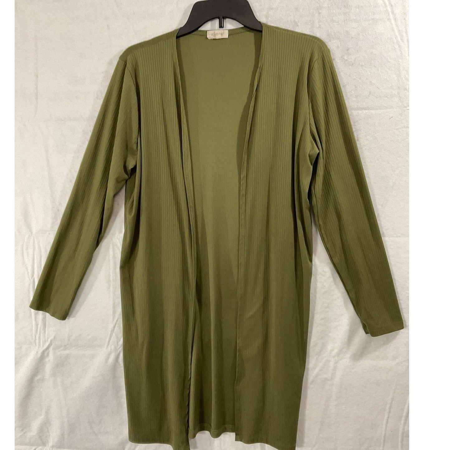 Urban Rose Cardigan Women Large Olive Green Ribbed Open Front Longline Sweater