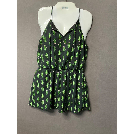 AS U WISH Cactus Succulent Plants Print Sleeveless Romper Small Womens