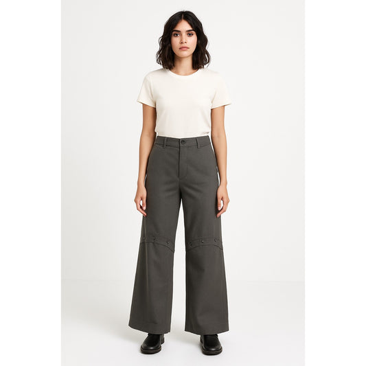 bhampton The Drop Pants Womens Medium Gray Wide Leg Button Detail Pockets Career