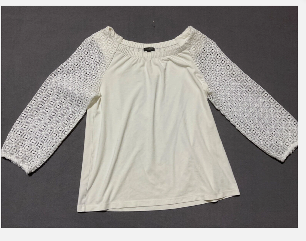 Talbots Blouse Womens Small White Off Shoulder Crochet Raglan Sleeve Boho Top