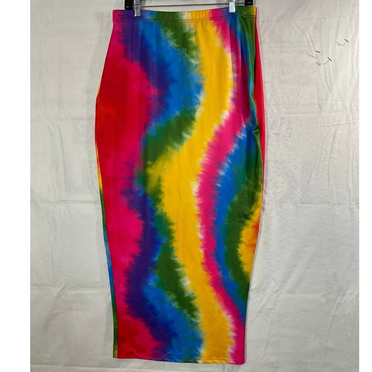 SHEIN Maxi Skirt Womens XL 12 Multicolor Rainbow Tie Dye Bodycon Festival Boho