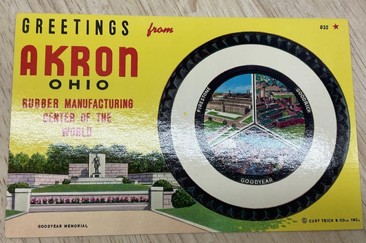 Vintage Akron Ohio Goodyear Memorial Curt Teich Linen Color Postcard 5.5x3.5 In