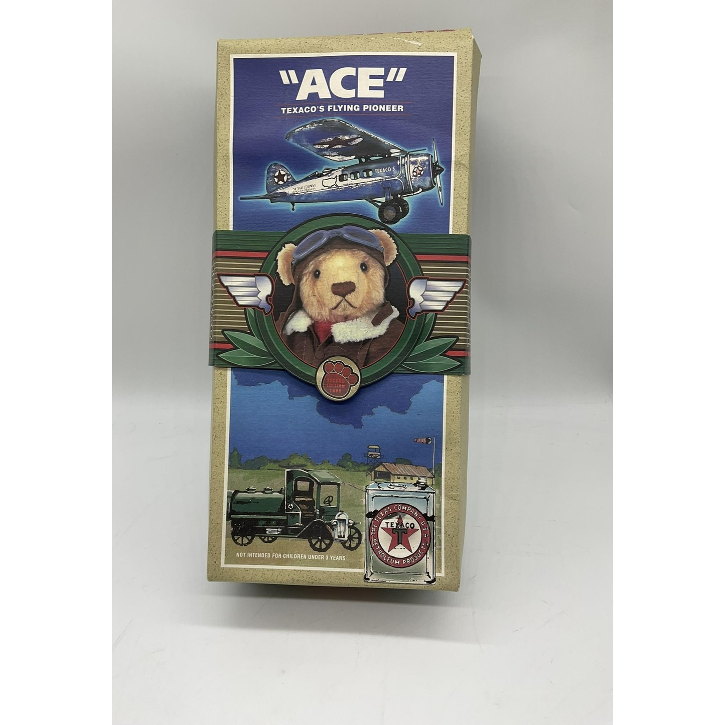 Vintage 1998 Ace Texaco Flying Pioneer Monkey Island Teddy Bear W Box Aviator