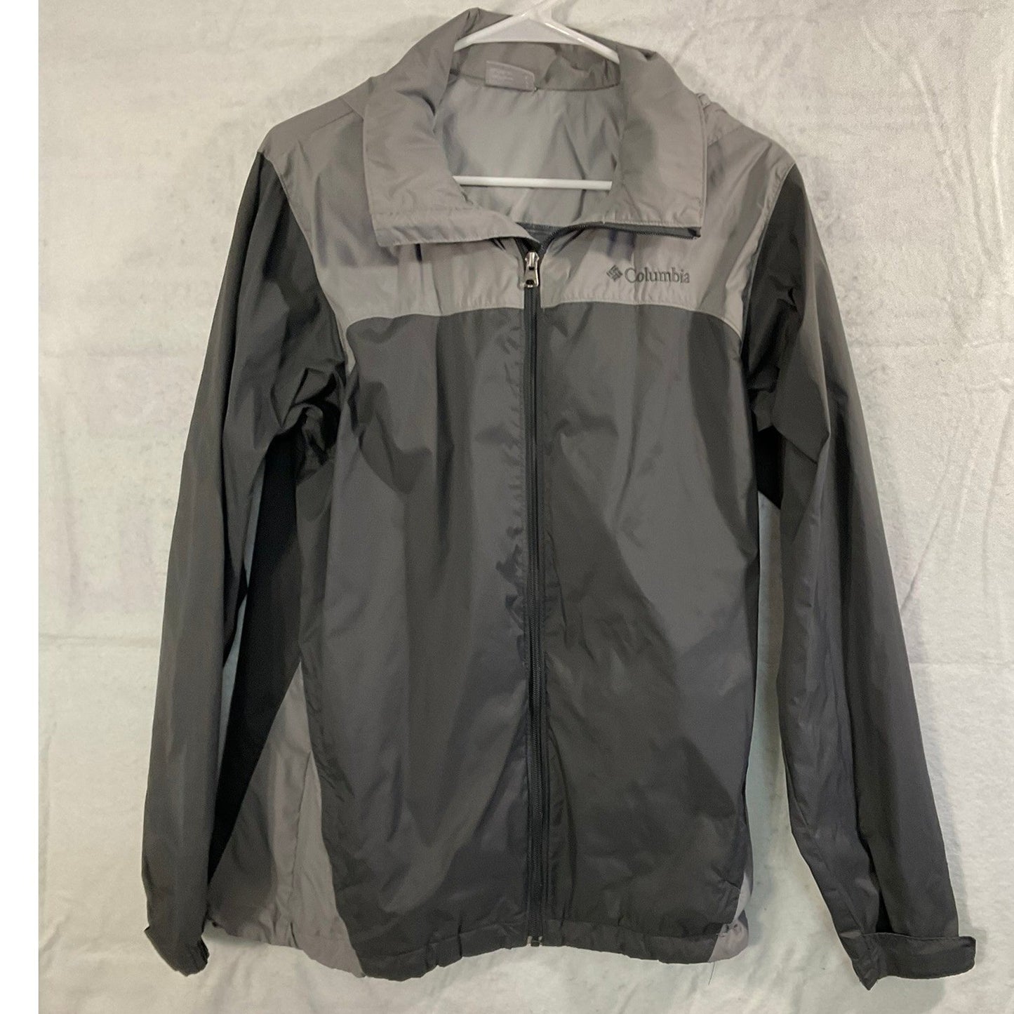 Columbia Windbreaker Jacket Mens Small Gray Full Zip Mesh Lined Hiking Coat