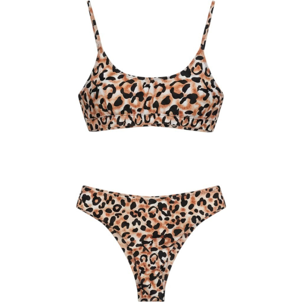 Bikini Set Women XL Leopard Print High Waisted Two Piece Swimsuit