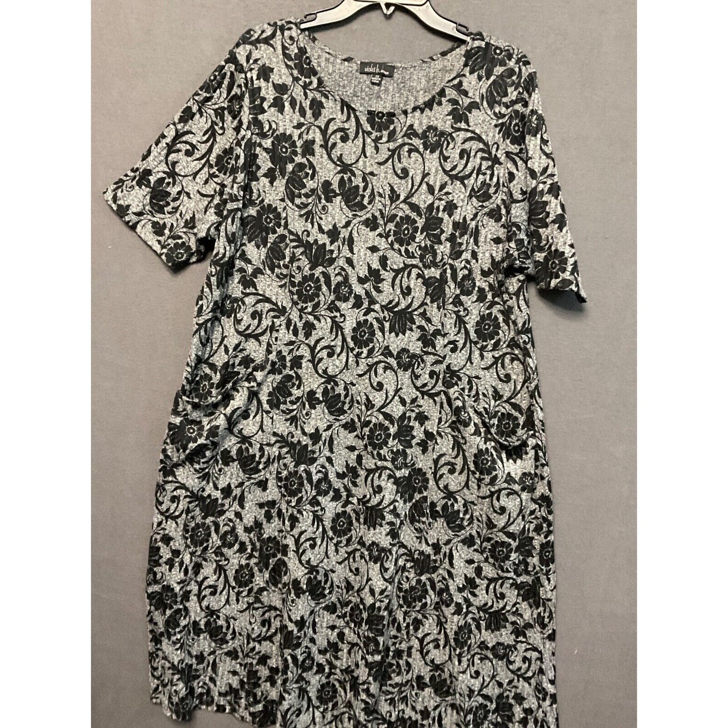 Violet B Woman Dress 2X Romantic Goth Floral Rib Knit Stretch Pullover