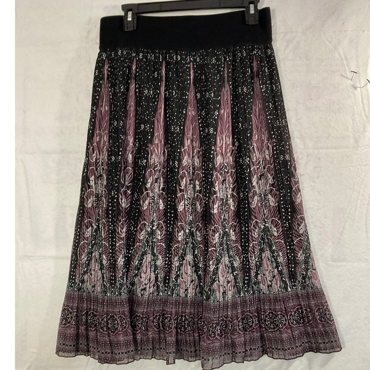 Metrowear Pleated Midi Skirt Women Small Black Pink Paisley Boho Accordion Skirt