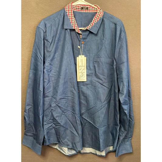 Coofandy Men's Denim Button-Up Shirt XXL Classic Fit Plaid Collar Flip Cuff