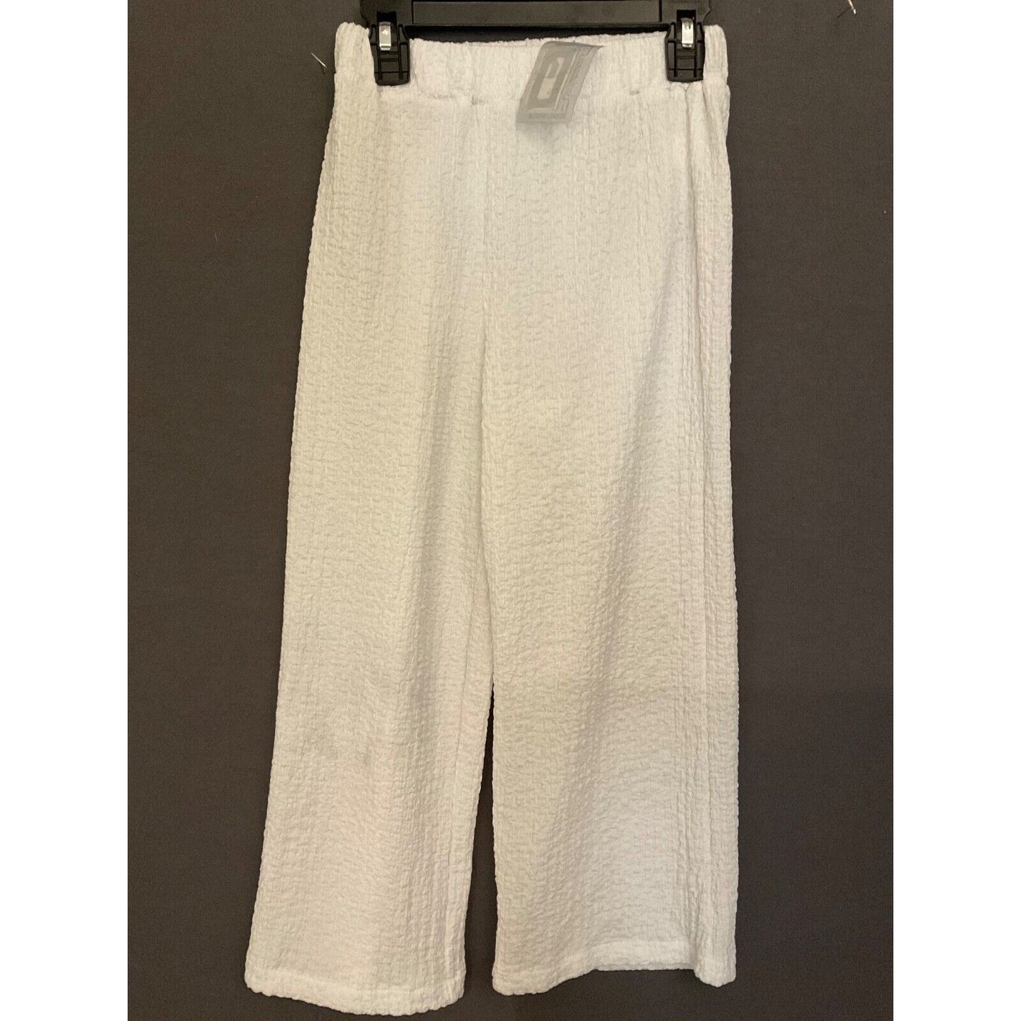 H&M Girls White Textured Wide-Leg Cropped Pants, Size 6X, Elastic Waist, NWT