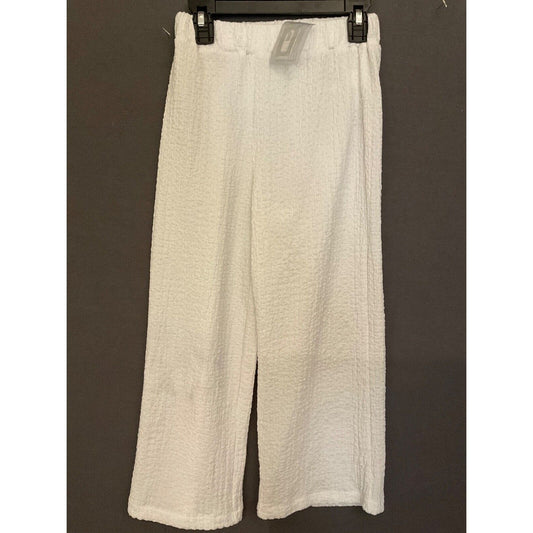 H&M Girls White Textured Wide-Leg Cropped Pants, Size 6X, Elastic Waist, NWT