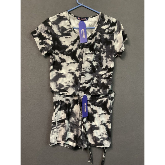 AQ Sport Shirt Shorts Set Womens Medium Black White Tie Dye Lounge Activewear