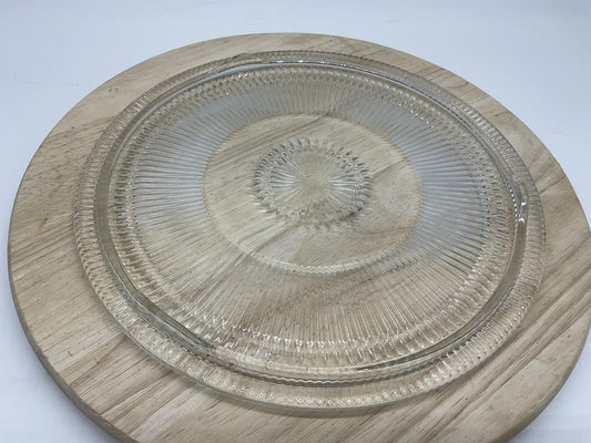 Vintage Clear Pressed Glass Round Cake Plate Replacement Striped Contemporary