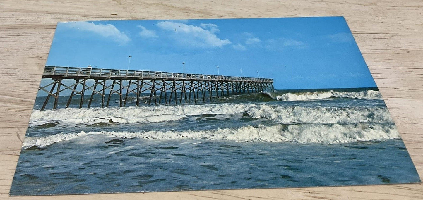 Vintage North Carolina Ocean Fishing Pier Lithograph Postcard 5.5x3.5 In