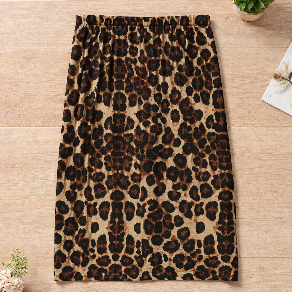 Full Circle Trends Skirt Womens 1X Brown Leopard Midi Pencil Stretch Pull On