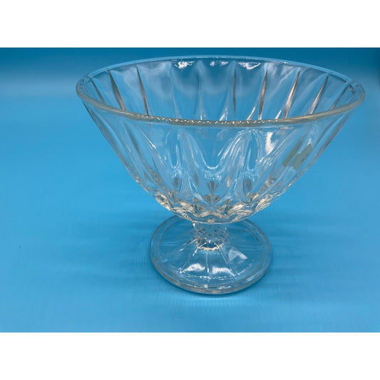 Vintage Crystal Clear Glass Pedestal Bowl, 6" Wide 5" Tall, Diamond Pattern