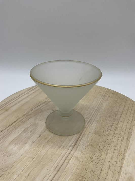 Frosted White Martini Glass Gold Rim Etched Cocktail Decorative Barware Vintage
