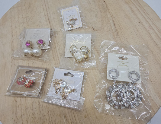 Lot 6 Princess Earrings Womens Multicolor Rhinestone Dangle Hoop Stud Jewelry